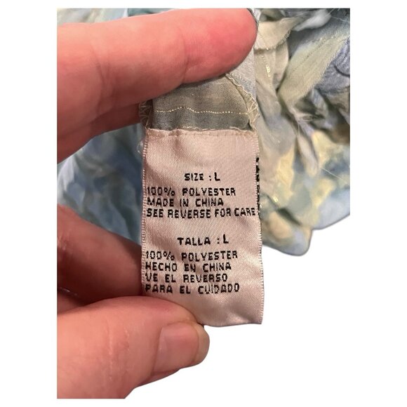 90's U Dress By Sharon Sleeveless Blue Yel Metallic Thread Ruffled Top New Large - Picture 7 of 8